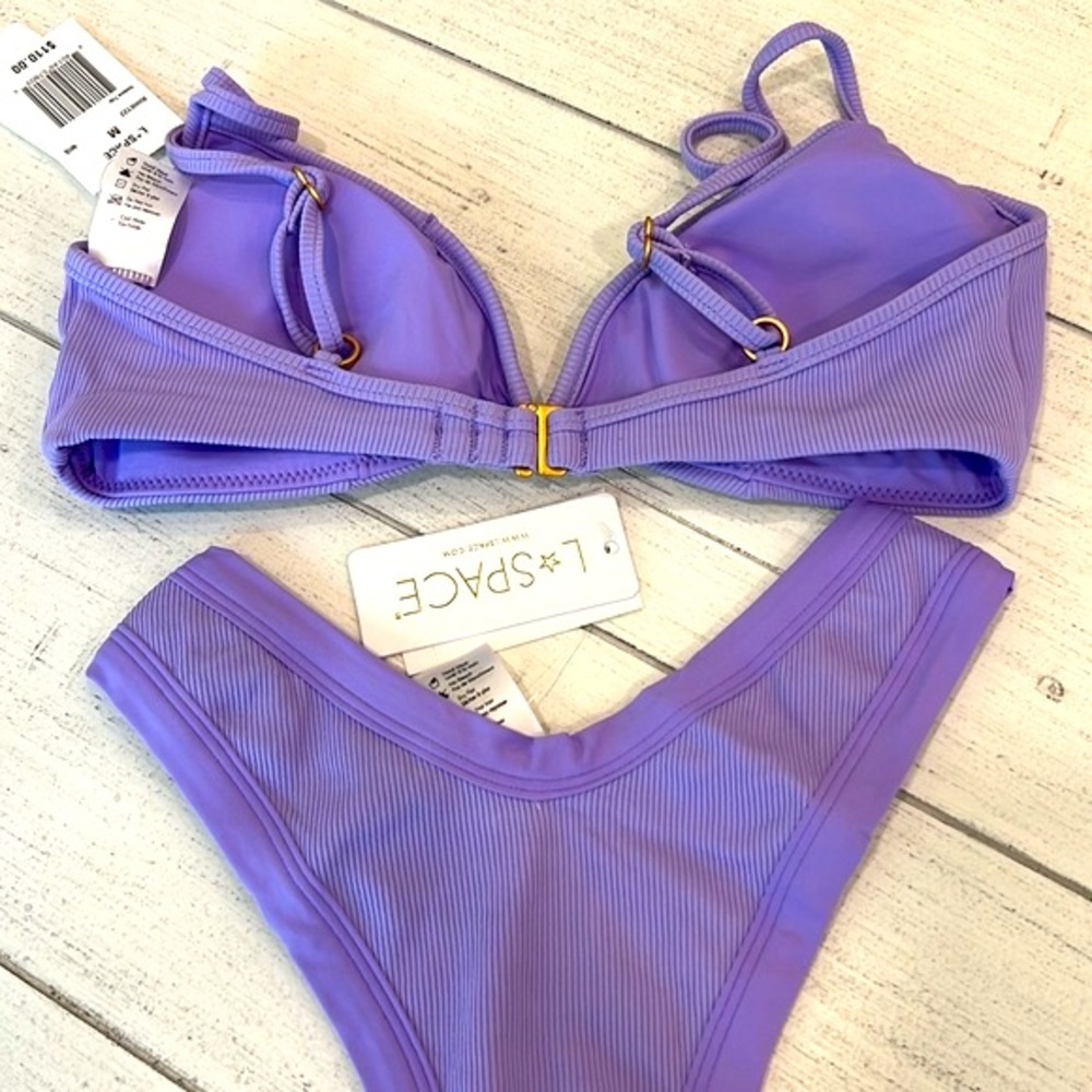l*space Lilac Ribbed Ring-Detail Bikini Set - Picture 4 of 16